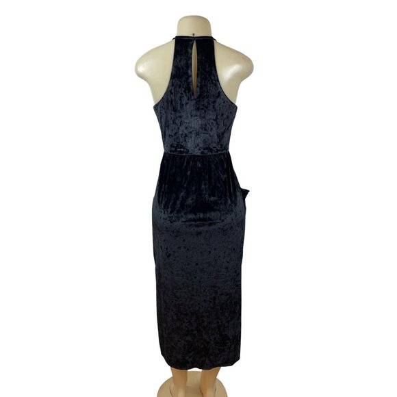BCBGeneration Black Velvet Halter Midi Dress With Draped Pockets Size S - New - Picture 3 of 11
